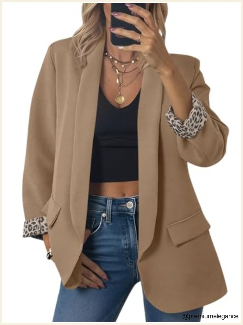 Women's Leopard Lined Shawl Collar Blazer Suit Jacket Business Casual